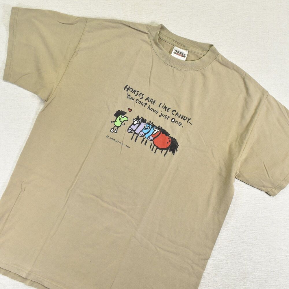 Vintage Jared Lee Horses Are Like Candy Graphic T Shirt Tultex Tan Men's Large